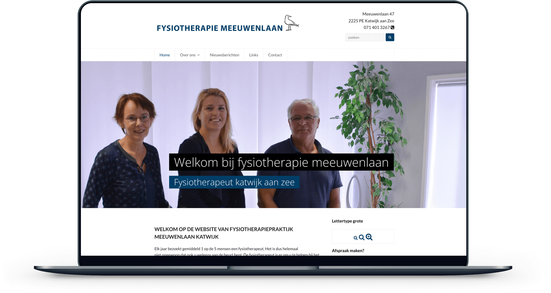 De website van Fysiotherapie Meeuwenlaan